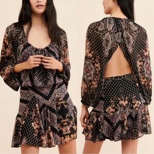 Free People Bohemian Long Sleeve Open Back Dress